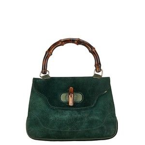 Gucci Gucci Suede Bamboo Handbag Green